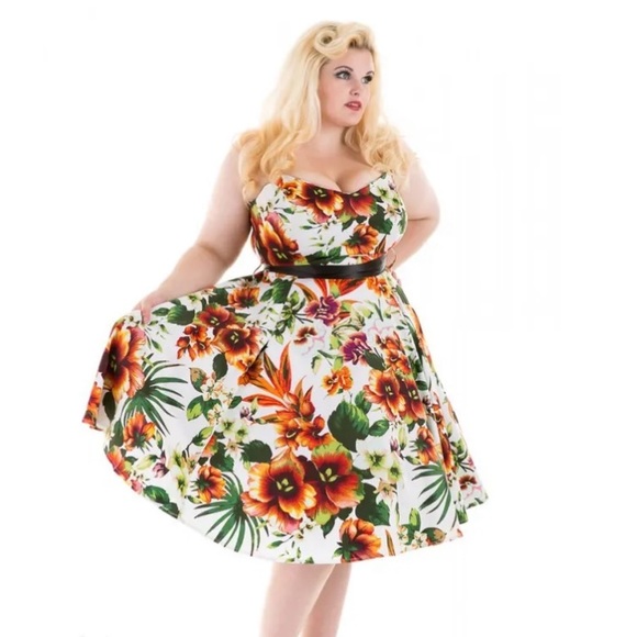 Hearts & Roses Princess Lilly Floral Rose Orange Green PinupRetro Swing Dress 12 - Picture 5 of 16
